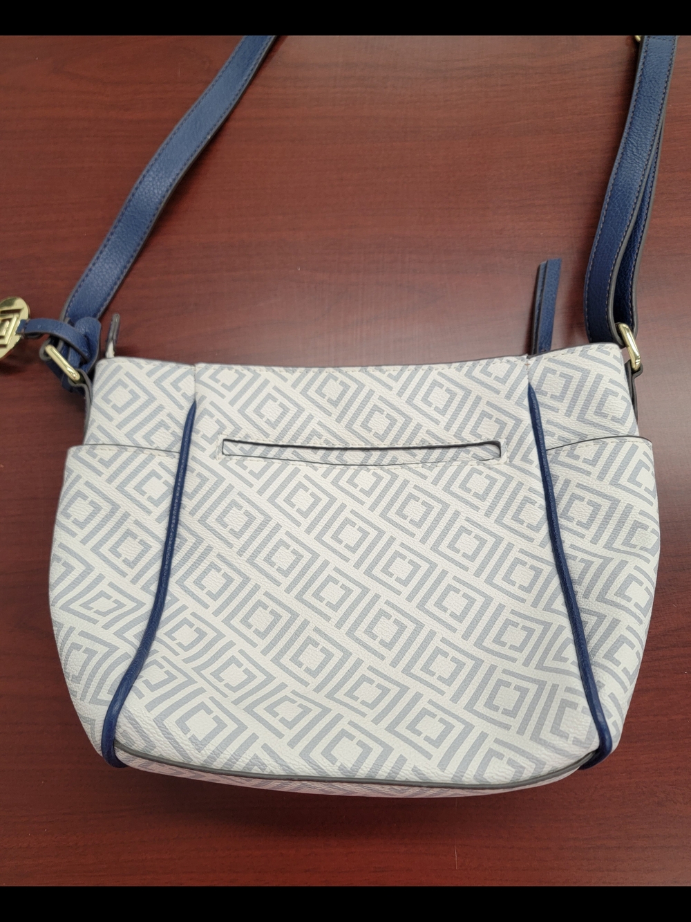 White Blue Geometric Crossbody Bag
